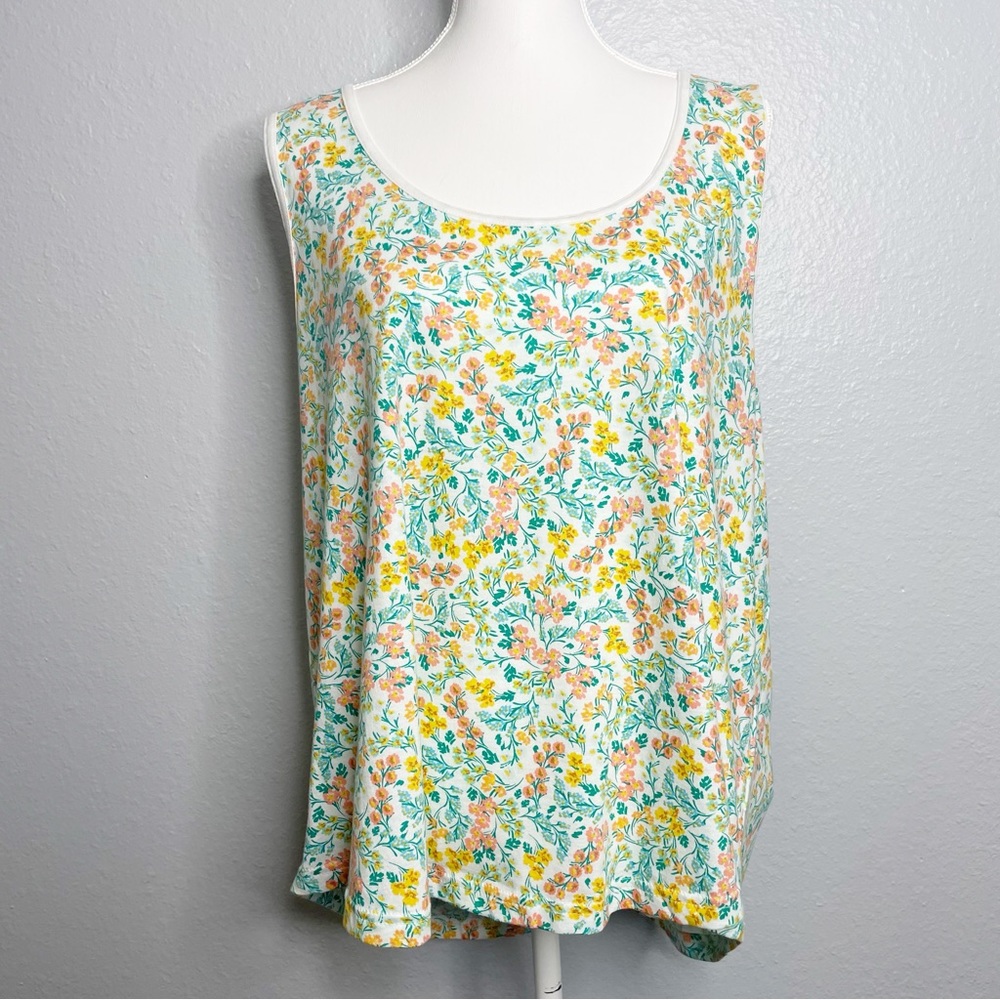 NWT J. Crew Factory Floral Easy Tank with Contrast Trim 100% Cotton Size 3X